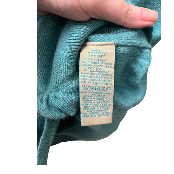 Boden Blue Teal Ruffle Front Cardigan Cashmere Angora Blend Size 4 - Picture 6 of 7